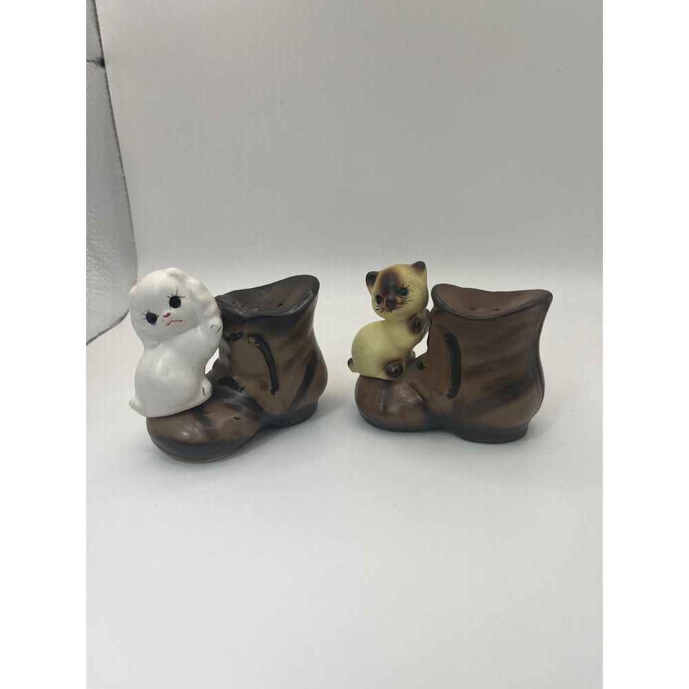 Vintage Lego Japan Cat and Dog Boot Salt and Pepper Shakers Mid Century Puppy